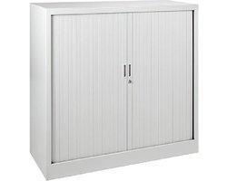 Roldeurkast, jaloeziedeurkast, archiefkast, rolluikkast, kantoorkast met roldeuren, 105 x 120 x 43 cm (HxBxD) Kleur aluminium.