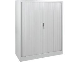 Roldeurkast, jaloeziedeurkast, archiefkast, rolluikkast, kantoorkast met roldeuren, 135 x 120 x 43 cm (HxBxD) Kleur aluminium.