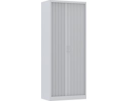 Roldeurkast, jaloeziedeurkast, archiefkast, rolluikkast, kantoorkast met roldeuren, 198 x 100 x 43 cm (HxBxD) Kleur aluminium.