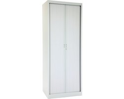 Roldeurkast, jaloeziedeurkast, archiefkast, rolluikkast, kantoorkast met roldeuren, 198 x 100 x 43 cm (HxBxD) Kleur wit.