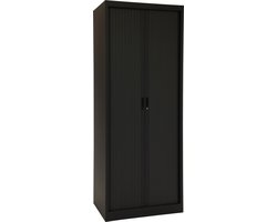 Roldeurkast, jaloeziedeurkast, archiefkast, rolluikkast, kantoorkast met roldeuren, 198 x 100 x 43 cm (HxBxD) Kleur zwart.