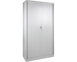 Roldeurkast, jaloeziedeurkast, archiefkast, rolluikkast, kantoorkast met roldeuren, 198 x 120 x 43 cm (HxBxD) Kleur grijs.