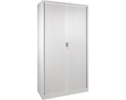 Roldeurkast, jaloeziedeurkast, archiefkast, rolluikkast, kantoorkast met roldeuren, 198 x 120 x 43 cm (HxBxD) Kleur wit.