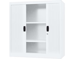 Roldeurkast, rolluikkast, archiefkast, goedkope archiefkast, stalen kantoorkast | 135x100x45 cm | Wit | BRP-103