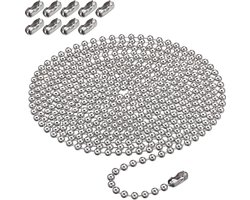 Rolgordijn Ketting Vervangingsketting - Gordijn Onderdelen - Rolgordijn Ketting - 1 meter metalen kralenketting met 1 metalen kralenknoop - Reserveketting rolgordijn - Metaal - zilver - 4.5*6mm