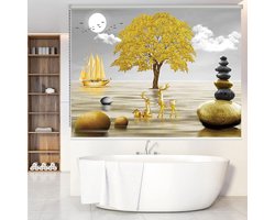 Rolgordijn - Verduisterend Gordijn - Privacy en Lichtblokkering - 100% Verduisterend - 100cmx100cm - Gouden Boom Eland Patroon