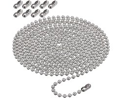 Rolgordijnen - Rolgordijn Ketting Vervangingsketting - Gordijn Onderdelen - Rolgordijn Ketting - 3 meter metalen kralenketting met 10 metalen kralenknopen - Reserveketting rolgordijn - Metaal - zilver - 4.5*6mm
