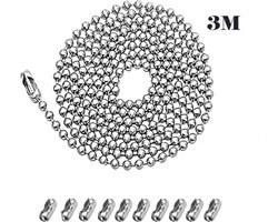 rolgordijnketting - Rolgordijn Ketting Vervangingsketting - Gordijn Onderdelen - Rolgordijn Ketting - Gordijnketting - 1,5 meter - met 2 metalen kralenknopen - Reserveketting rolgordijn - zilver - 4.5*6mm - Metaal