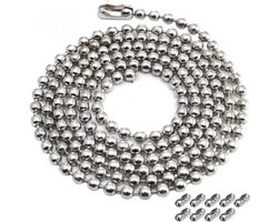 rolgordijnketting - Rolgordijn Ketting Vervangingsketting - Metaal - Gordijn Onderdelen - Rolgordijn Ketting - Gordijnketting - 3 meter - met 10 metalen kralenknopen - Reserveketting rolgordijn - zilver - 4.5*6mm