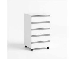 Rolkast met 5 lades, mobiele archiefkast, wit 40x40x70 cm - kantoor & thuiskantoor.