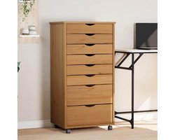 Rolkast met laden, waaierkast kantoorkast opslagkast sideboard ladekast commode bijzetkast geschikt voor kantoor slaapkamer woonkamer honingbruin massief grenen