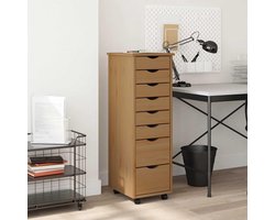 Rolkast met laden, waaierkast kantoorkast opslagkast sideboard ladekast commode bijzetkast geschikt voor kantoor slaapkamer woonkamer honingbruin massief grenen