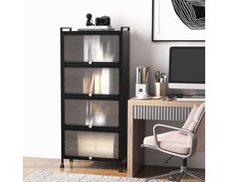 Rolkeukenkast met 5 verstelbare planken en opvouwbare PC-deuren - Vrijstaande hoge anti-kantel opbergrek met wielen voor magnetron, keukenapparatuur en keukengerei - Zwarte moderne keukenorganizer - Meda Home Store