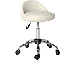 Rolkruk - 360° draaibare werkkruk - in hoogte verstelbaar van 53 tot 73 cm - witte synthetische bekleding