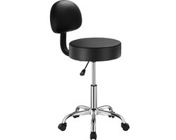 Rolkruk, Draagvermogen 204 kg, In Hoogte Verstelbaar, Met Rugleuning En Wielen, Verdikt Pu Leer, Voor Salon, Spa, Kliniek, Zwart