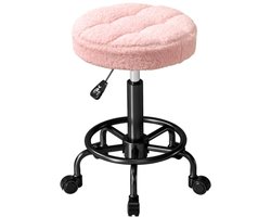 Rolkruk - In hoogte verstelbaar - Draaikruk - 50–66 cm - 360° draaibaar - Werkkruk - Voor kantoor en salon - Roze