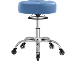 Rolkruk, kruk in hoogte verstelbaar met ringheffing, dik schuim voor zacht comfort, stoel met wielen 360 graden, werkkruk tot 180 kg belastbaar, draaikruk voor salon, spa en huishouden, blauw