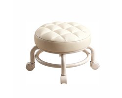 Rolkruk - Kruk - Lage kruk - Kruk op wielen - Ronde kruk - 34x34x26cm - Met 360° wielen - Zacht en comfortabel - Geschikt voor thuis, kantoor, garage, voetmassage, sportschool, autoreparatie, enz. - Gebroken wit