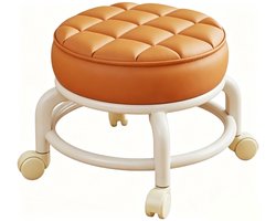 Rolkruk - Kruk - Lage kruk - Kruk op wielen - Ronde kruk - 34x34x26cm - Met 360° wielen - Zacht en comfortabel - Geschikt voor thuis, kantoor, garage, voetmassage, sportschool, autoreparatie, enz. - Oranje