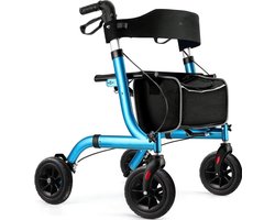 Rollator Lichtgewicht & Opvouwbaar – Blauw – Met Zitfunctie, Rugleuning & Wandelstokhouder – Geschikt Voor Binnen & Buiten