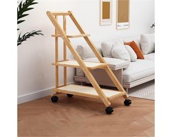 Rollende bijzettafel - Verrijdbare tafel - Opbergen en decoreren - Rotan weefpatroon - 3 niveaus - Messing
