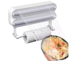 Rollenhouder - Keukenrolhouder Hangend - Foliesnijder - Keukenrolhouder en Foliehouder in 1 - Vershoudfolie Houder - 3 in 1 Rollenhouder - Aluminiumfolie Dispenser - Keuken Accessoires - Wandmodel - Wit