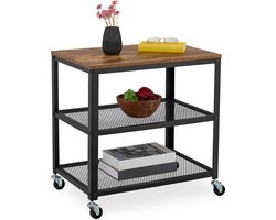 roltafel keuken - op wieltjes - industrieel - 61x60x40 cm - serveerwagen - zwart-bruin