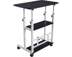 Roltafel met lade - Bijzettafel wieltjes - Werken en eten - In hoogte verstelbaar - 60 x 40 cm - Zwart