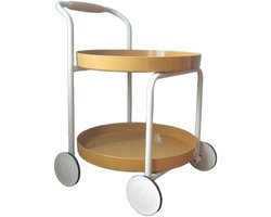 Roltafel met rek - Bijzettafel met wielen - Opbergen en presenteren - Ergonomische houten handgreep - Niet gespecificeerd - Geel