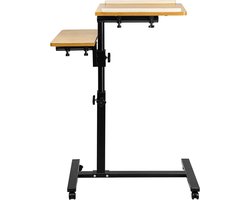 Roltafel voor bed - Bijzettafel laptop - Flexibel werken - Dubbele kantelbare bladen - 70 x 44 x 95 cm