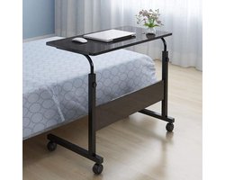 Roltafel voor Bed Sofa - Rollend Mobiel Werktafel In Hoogte Verstelbaar - Bijzettafel Einde Tafel Laptop - Wielen (Zwart)