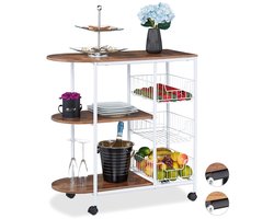 Roltafeltje - Serveertafel - 1 stuk - Wit en bruin - Metaal en MDF