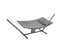 Rolu Hangmat 2 Persoons – Hangmat – 210 x 150 CM – Houten Spreidstokken – Inclusief 2 Kussens – Tot 300 KG - Draagtas