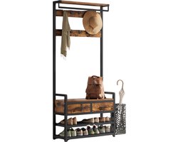 Rolu Kapstok Met Schoenenrek – Kapstok – Halmeubel - 80,4 × 30 × 181,6 CM – Schoenenbank – 2 Lades – 10 Haken