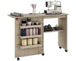 Rolu Naaitafel – Naaitafel Uitklapbaar – Naaitafel Voor Naaimachine – Opvouwbaar - 117 × 40 × 77,5 CM – Tot 50 KG – 5 Wielen