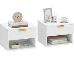 Rolu Nachtkastje – Nachtkastjes Set Van 2 – Zwevend Nachtkastje – Met Lade & Open Plank – Modern Design – Wit