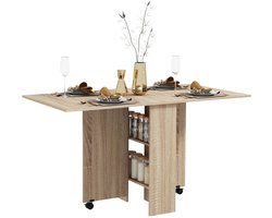 Rolu Opkalpbare Eettafel – 4 Tot 6 Personen – Inclusief Opbergplanken - 75×140×74 CM – Melamine Hout – 2 Wielen