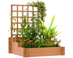 Rolu Plantenbak Met Klimrek – Plantenbak – Moestuin - 3 Laags - 95×95×110 CM – Non-Woven Binnenvoering – Vurenhout