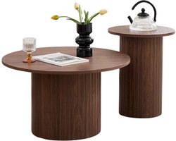 Rolu Salontafel – Salontafels Rond – Set Van Twee – Diameter 70 & 40 CM – Duurzaam Materiaal – Compacte Ruimtes - Bruin
