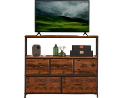 Rolu Tv Meubel – Tv Kast – 96.5x80x30 CM – Kast Met 5 Lades & Legplank – Hout – Modern – MDF - Bruin