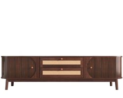 Rolu Tv Meubel – Tv Kast – Vintage Meubel – Houtlook – Twee Lades – Twee Deuren - 170 x 40 x 46CM - Bruin