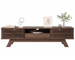 Rolu Tv Meubel – Tv Meubel 150 CM – Tv Meubel Hout – 150 × 35 × 44 CM - Vintage - 2 Deuren & 1 Lade – Slimme Kabelopening – Opbergruimte