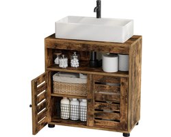 Rolu Wastafel Onderkast – Wastafelmeubel – Badkamermeubel – 2 Deuren – Hout – Bruin – 64 tot 69CM Hoog