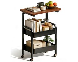 Rolwagen met 3 niveaus boekenplank serveerwagen metalen rolwagen met insteekplaten, tafelblad, ambachtelijke trolley keukenwagen met wielen, keukenwagen voor keuken, woonkamer, thuis, kantoor