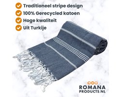 Romana Products Stripe Hamamdoek - Baddoek - Strandlaken - Saunalaken - 100cm x 180cm - Donker Blauw