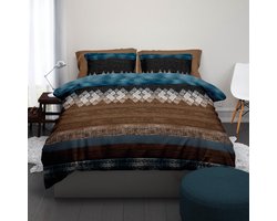 Romanette Brandon - Flanel - Dekbedovertrek - Tweepersoons - 200x200/220 cm + 2 kussenslopen 60x70 cm - Multi/Teal