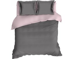 Romanette Comtesse flanel dekbedovertrek - Antraciet/roze - Lits-jumeaux (240x200/220 cm + 2 slopen)