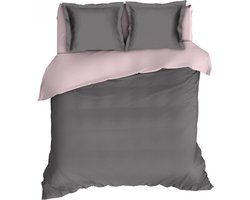 Romanette Comtesse flanel dekbedovertrek - Antraciet/roze - Lits-jumeaux (260x200/220 cm + 2 slopen)