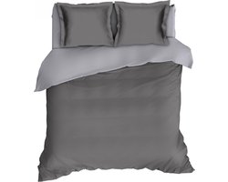 Romanette Comtesse - Flanel - Dekbedovertrek - Lits-jumeaux - 270x200/220 cm + 2 kussenslopen 60x70 cm - Antraciet/zilver