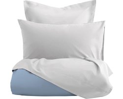 Romanette Comtesse - Flanel - Dekbedovertrek - Tweepersoons - 200x200/220 cm + 2 kussenslopen 60x70 cm - Blauw/wit